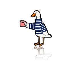 Pinbox Goose With A Cup Of Coffee